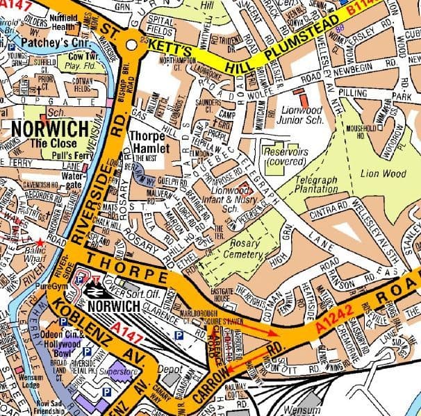 Norwich City Centre A-Z Street Wall Map