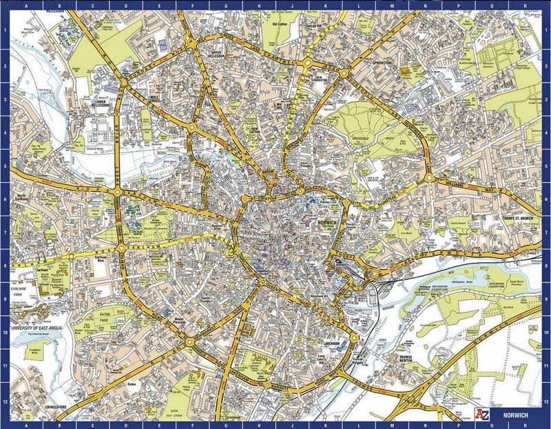 Norwich City Centre A-Z Street Wall Map