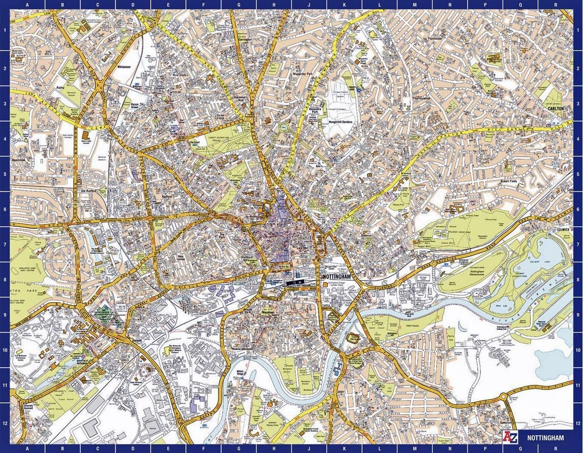 Nottingham City Centre A-Z Street Wall Map