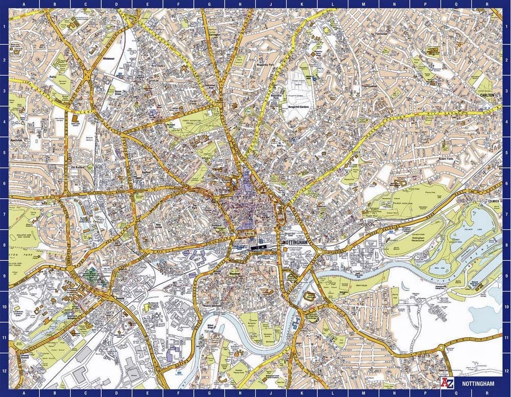 Nottingham City Centre A-Z Street Wall Map