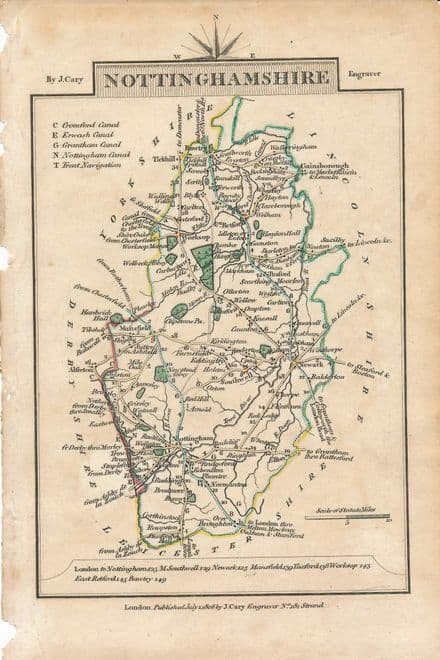 Nottinghamshire (A) John Cary - Mini - 1806 - Original Map