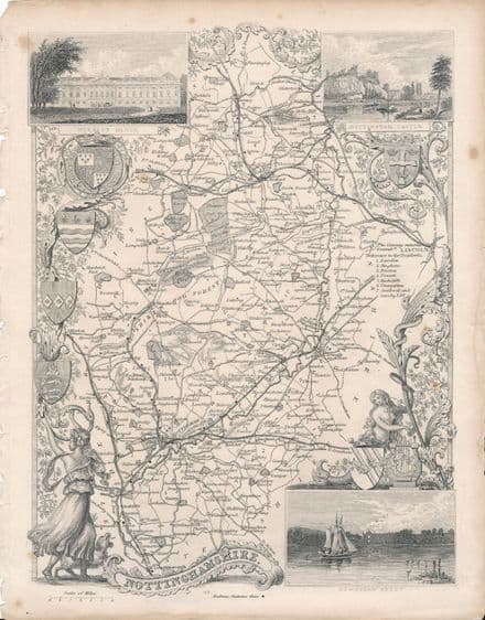 Nottinghamshire Thomas Moule 1840 - Original Map - 2