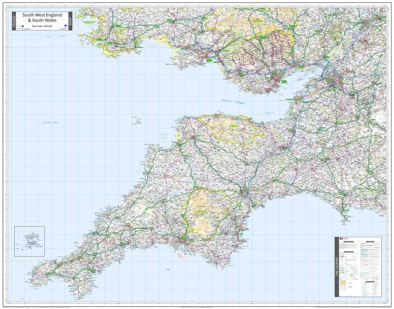 Ordnance Survey Road Map 7 - South West England & South Wales - Wall Map - 2024