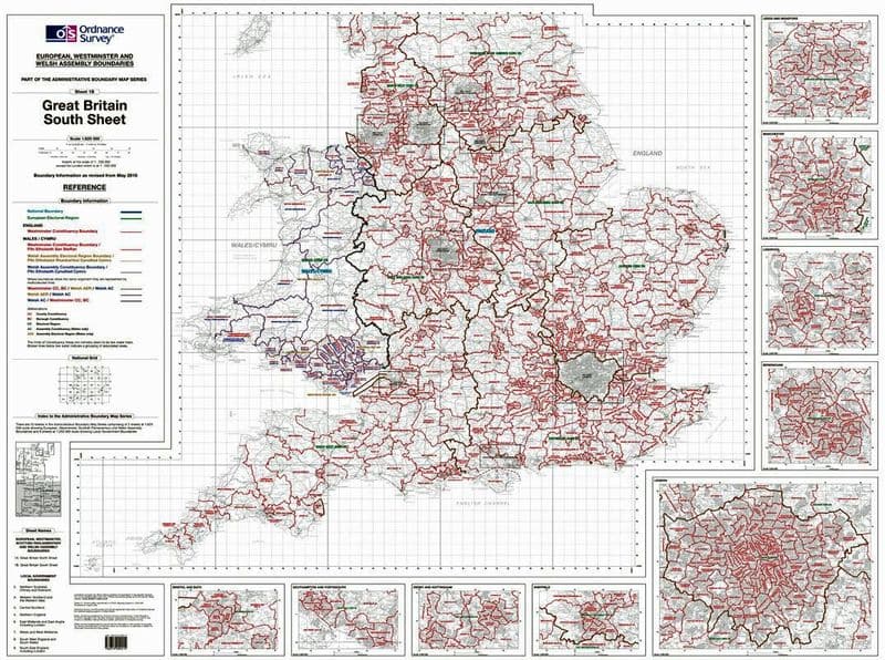 OS Administrative Boundary Map Electoral Boundaries - Sheet 1b - Southern Great Britain