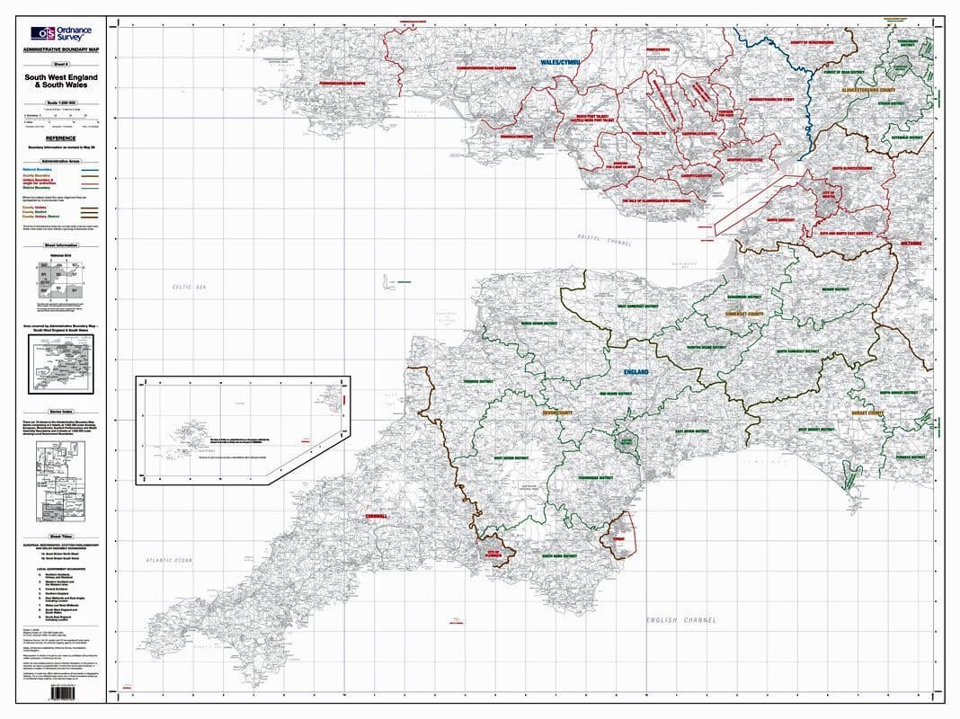 Local Authorities In Wales Map OS Administrative Boundary Map Local Government - Sheet 8 - South West ...