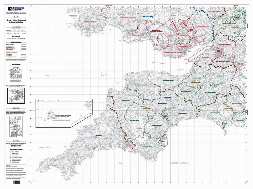 OS Administrative Boundary Map Local Government - Sheet 8 - South West ...