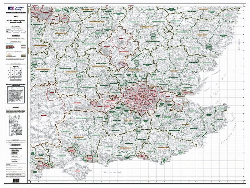 OS Administrative Boundary Map Local Government - Sheet 9 - South East England Including London