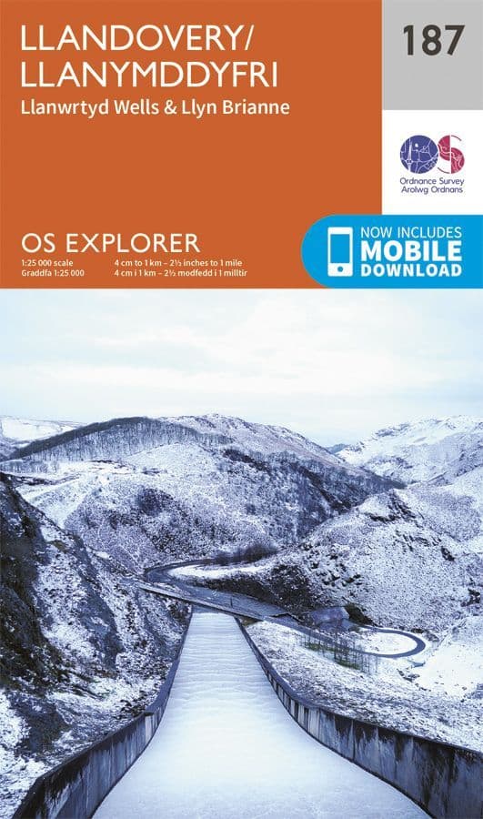 OS Explorer 187 - Llandovery / llanymddyfri , Llanwrtyd Wells & Llyn Brianne