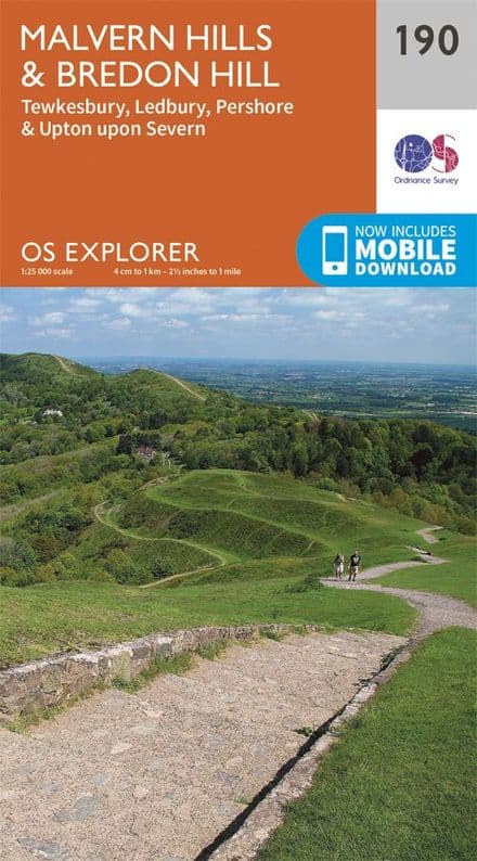 OS Explorer 190 - Malvern Hills & Bredon Hill, Tewksbury, Ledbury, Pershore & Upton upon Severn