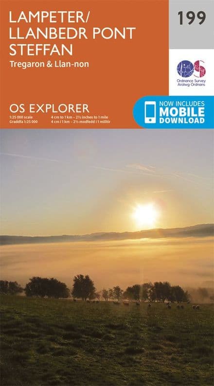 OS Explorer 199 - Lampeter / Llanbedr Pont Steffan, Tregaron & Llan-non
