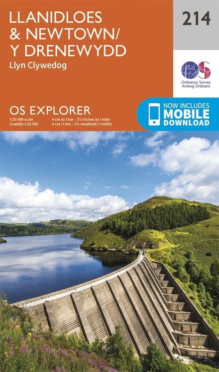 OS Explorer 214 - Llanidloes & Newtown / Y drenewydd, Lyn Clywedog