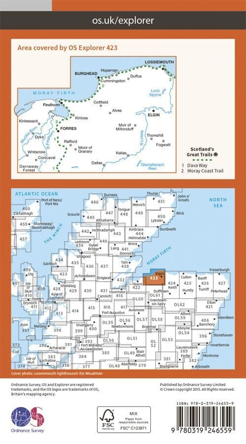 OS Explorer 423 Elgin Forres & Lossiemouth