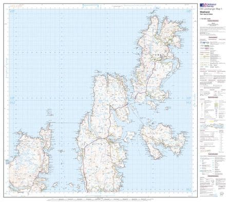 OS Landranger 01 - Shetland - Yell, Unst and Fetlar - FLAT Rolled in a Tube