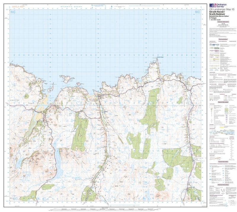 OS Landranger 010 - Strathnaver, Bettyhill & Tongue - FLAT Rolled in a Tube