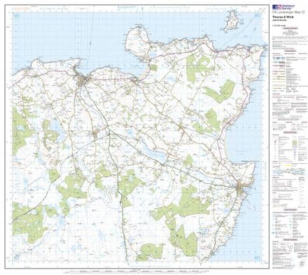 OS Landranger 012 - Thurso & Wick, John O'Groats - FLAT Rolled in a Tube
