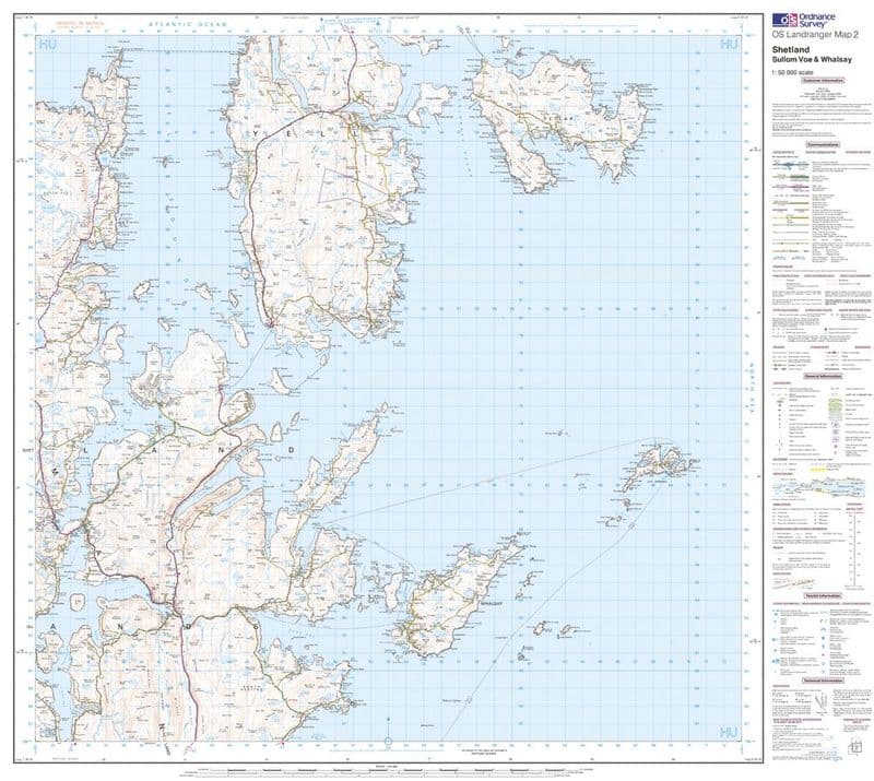 OS Landranger 02 - Shetland - Sullom Voe & Whalsay - FLAT Rolled in a Tube (1)