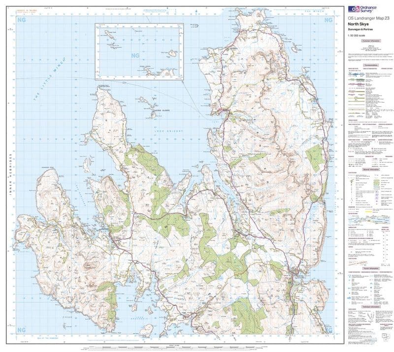 OS Landranger 023 - North Skye, Dunvegan & Portree - FLAT Rolled in a Tube