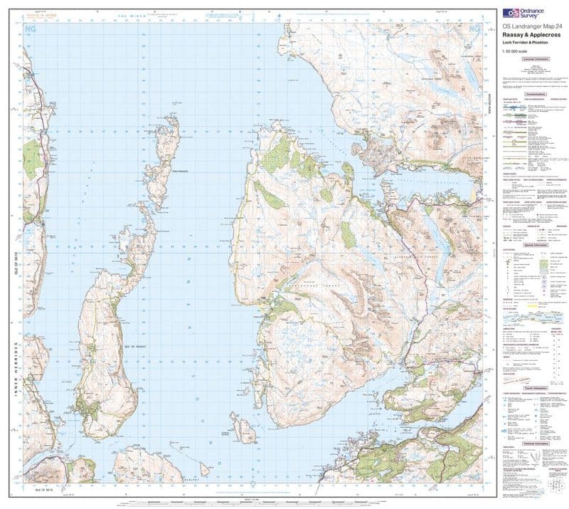 OS Landranger 024 - Raasay & Applecross, Loch Torridon & Plockton - FLAT Rolled in a Tube