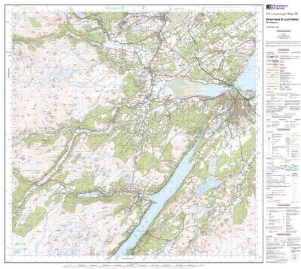 OS Landranger 026 - Inverness & Loch Ness, Strathglass - FLAT Rolled in a Tube