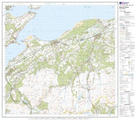OS Landranger 027 - Nairn & Forres, River Findhorn - FLAT Rolled in a Tube