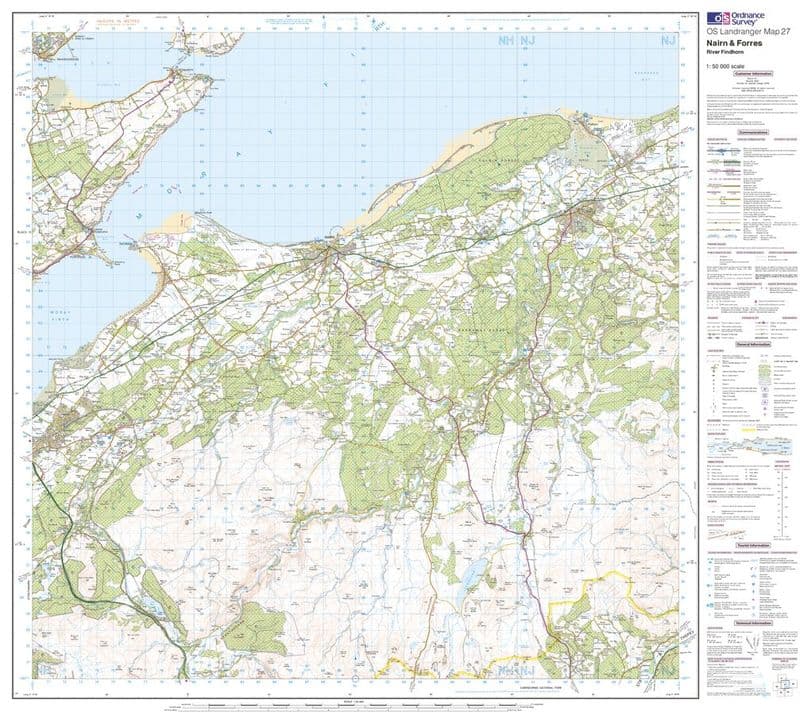 OS Landranger 027 - Nairn & Forres, River Findhorn - FLAT Rolled in a Tube