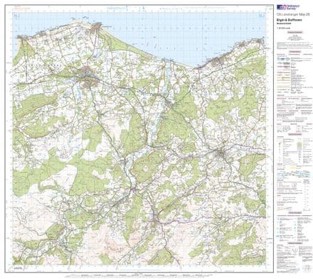 OS Landranger 028 - Elgin, Dufftown, Buckie & Keith - FLAT Rolled in a Tube