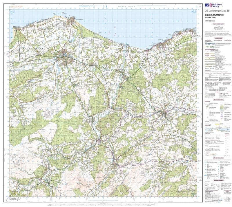 OS Landranger 028 - Elgin, Dufftown, Buckie & Keith - FLAT Rolled in a Tube