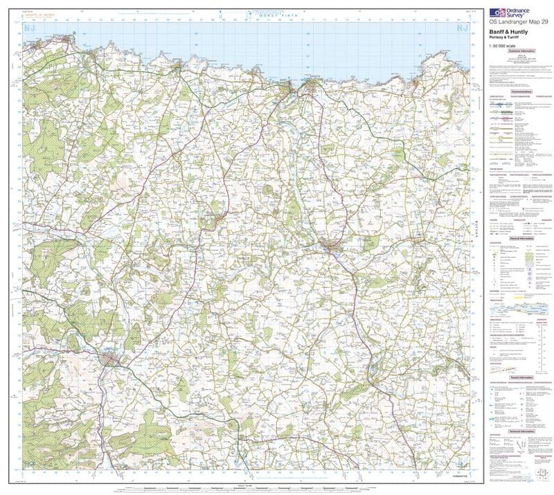 OS Landranger 029 - Banff & Huntly, Portsoy & Turriff - FLAT Rolled in a Tube