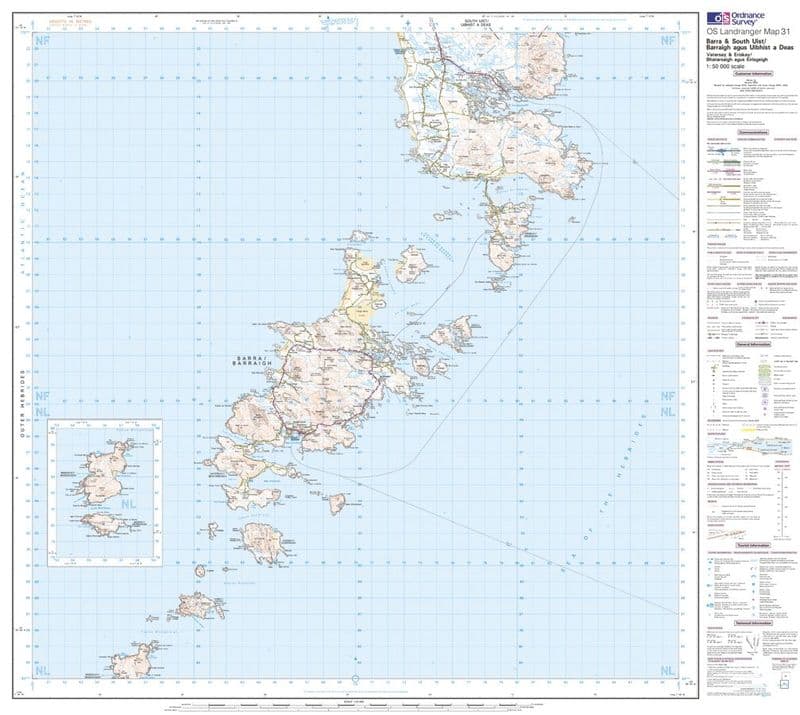 OS Landranger 031 - Barra & South Uist, Vatersay & Eriskay - FLAT Rolled in a Tube