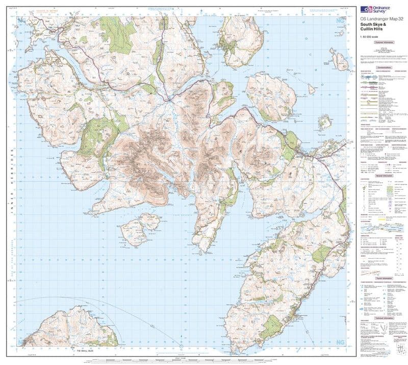OS Landranger 032 - South Skye & Cuillin Hills - FLAT Rolled in a Tube