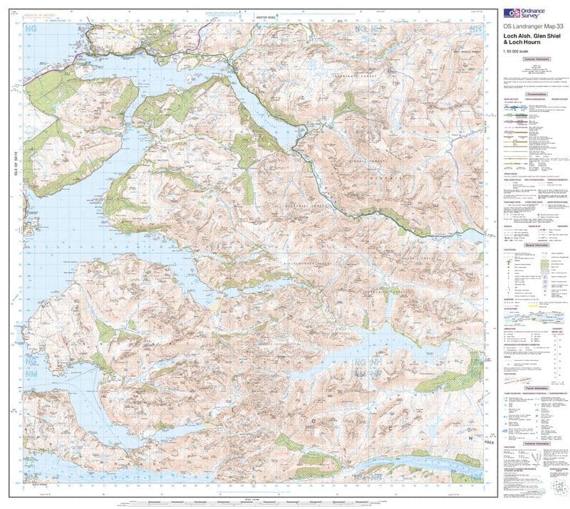 OS Landranger 033 - Loch Alsh, Glen Shiel & Loch Hourn - FLAT Rolled in a Tube