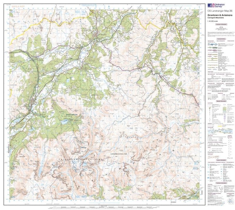 OS Landranger 036 - Grantown, Aviemore & Cairngorm Mountains - FLAT Rolled in a Tube