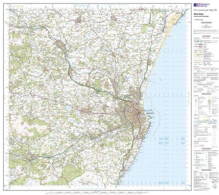 OS Landranger 038 - Aberdeen, Inverurie & Pitmedden - FLAT Rolled in a Tube