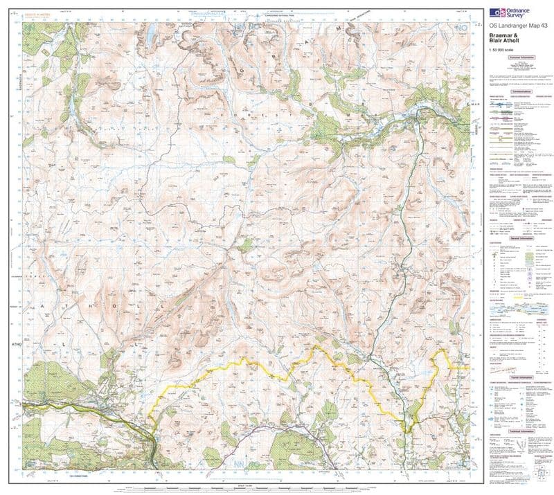 OS Landranger 043 - Braemar & Blair Atholl - FLAT Rolled in a Tube