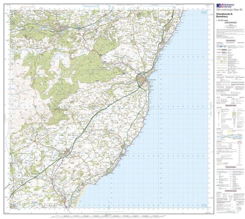 OS Landranger 045 - Stonehaven & Banchory - FLAT Rolled in a Tube