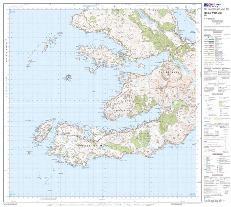 OS Landranger 048 - Iona & West Mull, Ulva - FLAT Rolled in a Tube