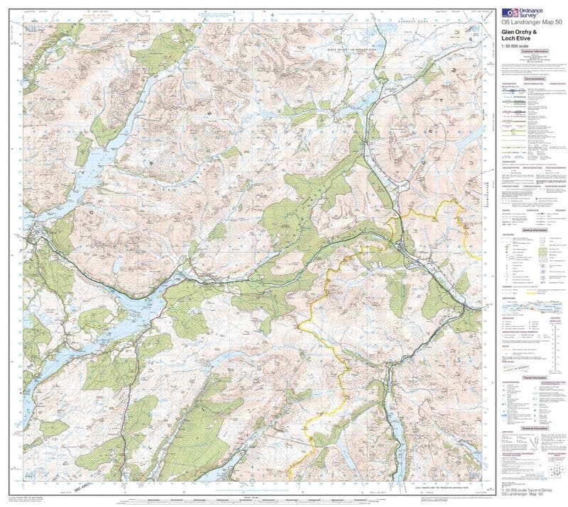 OS Landranger 050 - Glen Orchy & Loch Etive - FLAT Rolled in a Tube