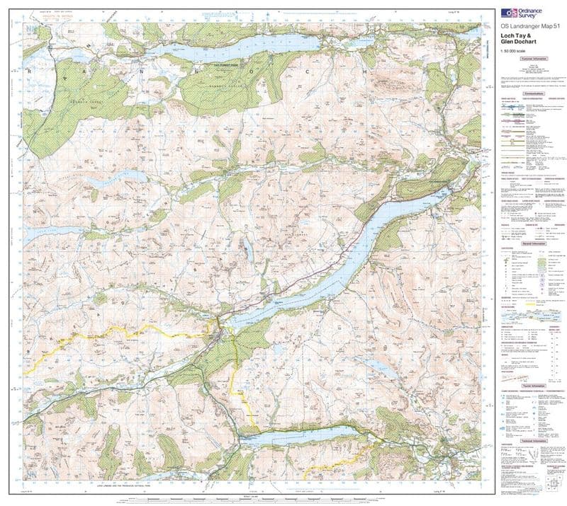OS Landranger 051 - Loch Tay & Glen Dochart - FLAT Rolled in a Tube