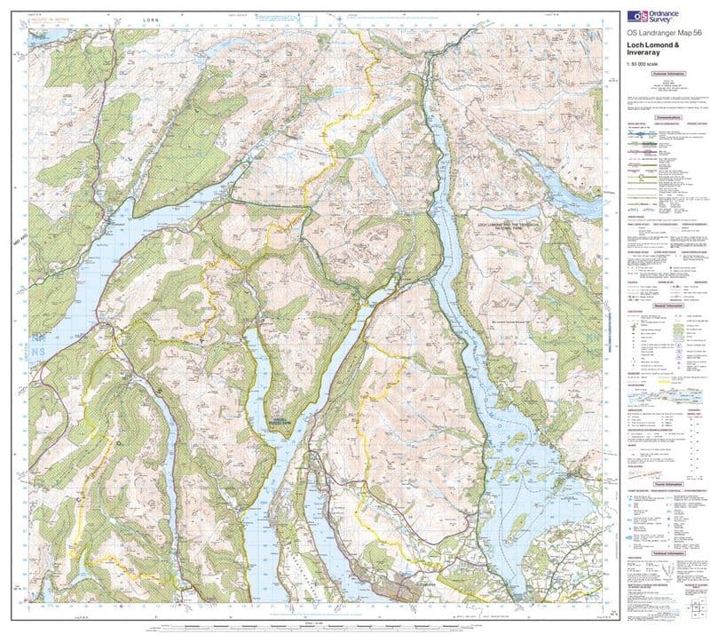 OS Landranger 056 - Loch Lomond & Inveraray - FLAT Rolled in a Tube
