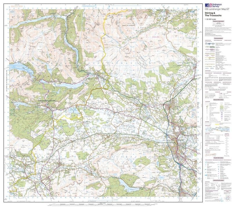 OS Landranger 057 - Stirling & The Trossachs - FLAT Rolled in a Tube