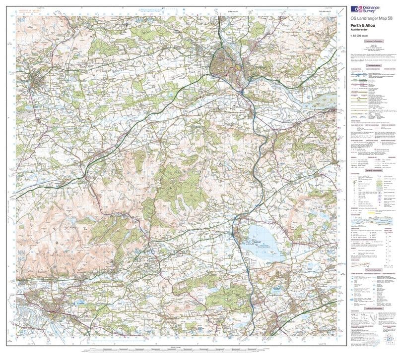 OS Landranger 058 - Perth & Alloa, Auchterarder - FLAT Rolled in a Tube
