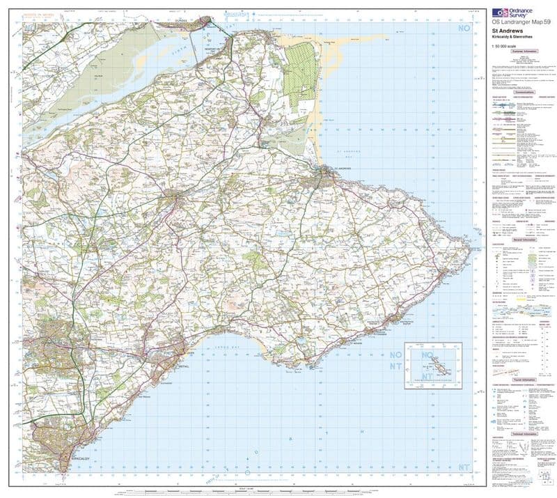 OS Landranger 059 - St Andrews, Kirkcaldy & Glenrothes - FLAT Rolled in a Tube