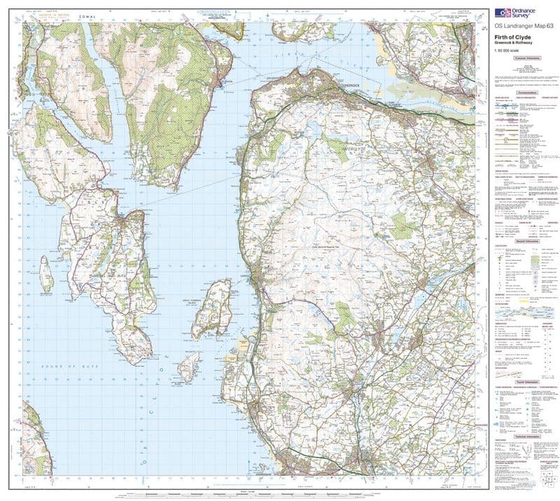 OS Landranger 063 - Firth of Clyde, Greenock & Rothesay - FLAT Rolled in a Tube