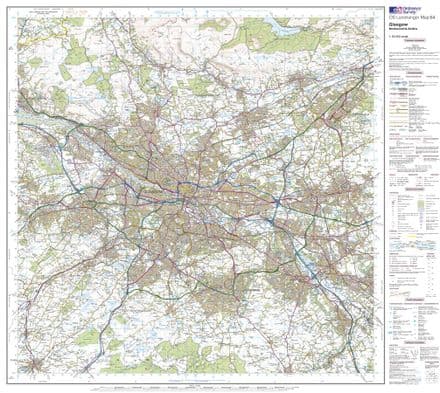 OS Landranger 064 - Glasgow, Motherwell & Airdrie - FLAT Rolled in a Tube