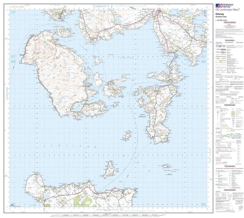 OS Landranger 07 - Orkney - Southern Isles - FLAT Rolled in a Tube