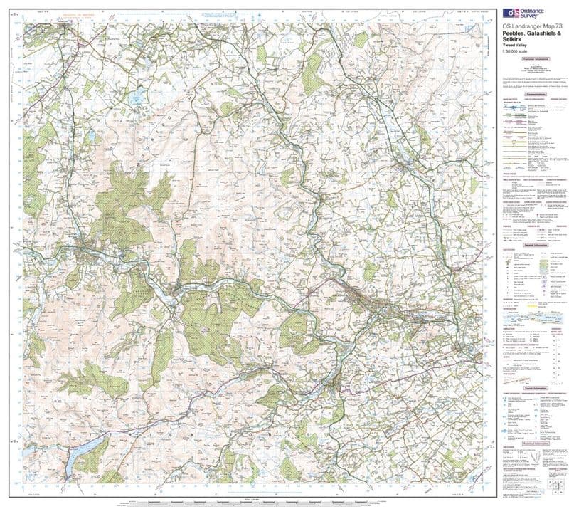 OS Landranger 073 - Peebles, Galashiels & Selkirk, Tweed Valley - FLAT Rolled in a Tube