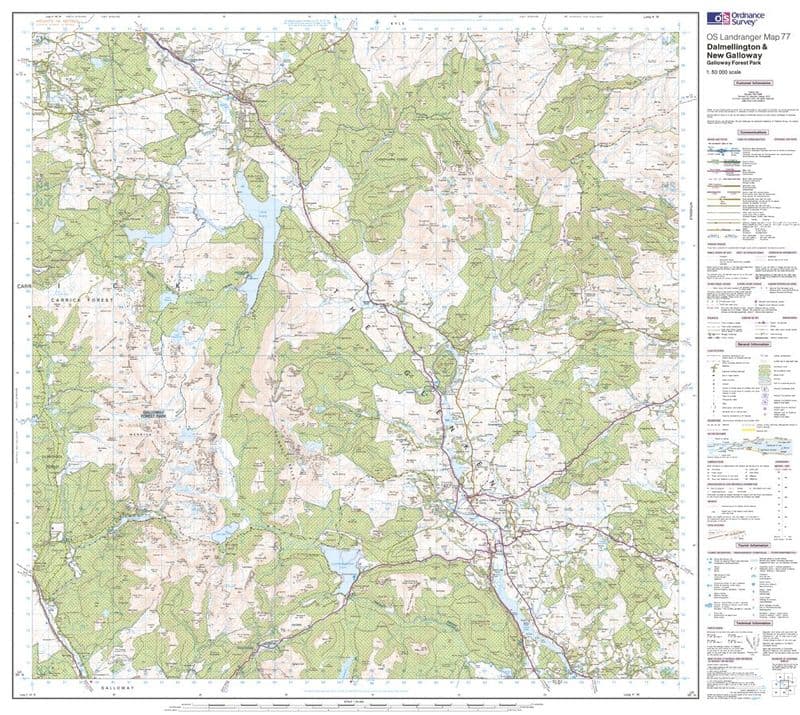 OS Landranger 077 - Dalmellington & New Galloway, Galloway Forest Park - FLAT Rolled in a Tube