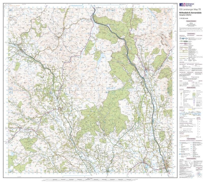 OS Landranger 078 - Nithsdale & Annandale, Sanquhar & Moffat - FLAT Rolled in a Tube