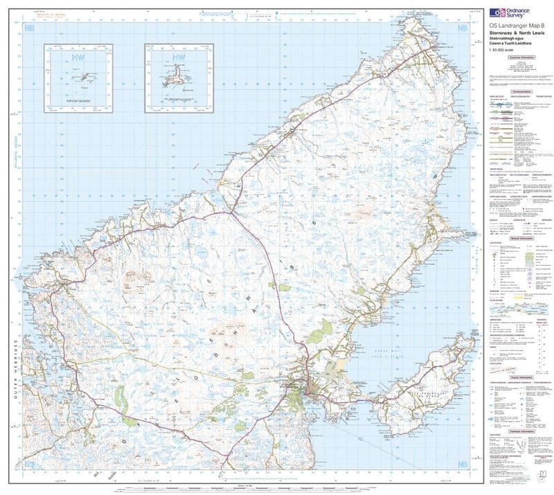 OS Landranger 08 - Stornoway & North Lewis - FLAT Rolled in a Tube (6)