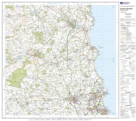OS Landranger 081 - Alnwick & Morpeth, Rothbury & Amble - FLAT Rolled in a Tube